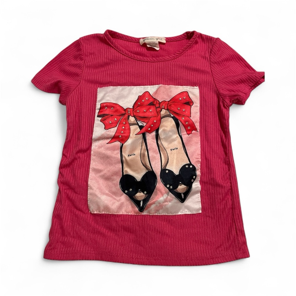 Mango Red Graphic Tee with Bow and Shoe Design